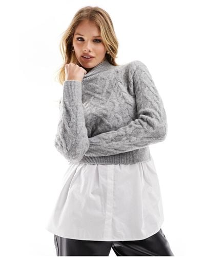 New Look 2 In 1 Cable Knit Jumper In Light - Grey