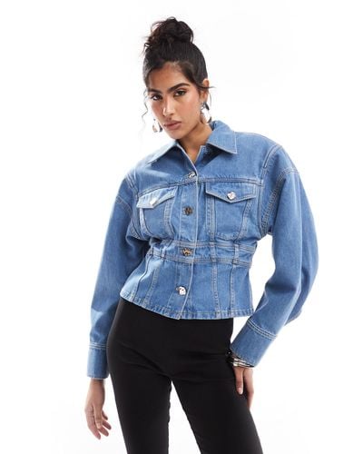 & Other Stories Giacca di jeans stile corsetto con spalle allungate lavaggio medio - Blu