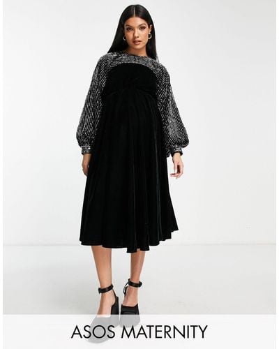 ASOS Asos Design Maternity Yoke Embellished Detail Midi Dress - Black