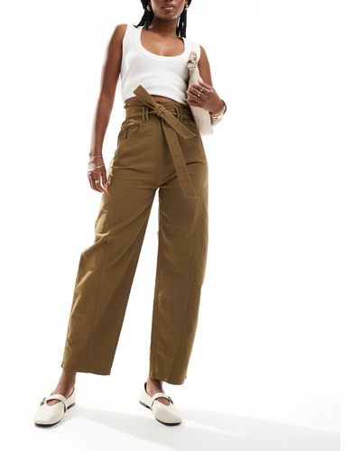 & Other Stories Paperbag Waist Curved Leg Trousers - Natural