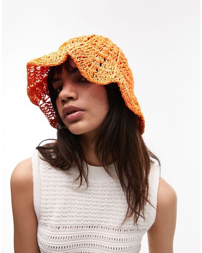 TOPSHOP Crochet Bucket Hat - Orange