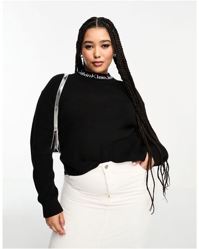 Calvin Klein Plus - intarsia - maglione ampio con logo - Nero