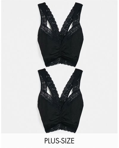 Simply Be 2 Pack Bralette With Lace Detail - Black