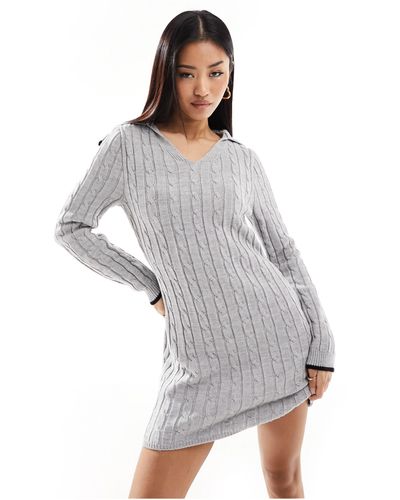 Miss Selfridge Sailor Collar Cable Knit Mini Dress - Grey