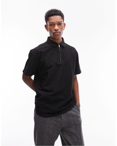 TOPMAN Oversized Fit Polo With Glitter - Black