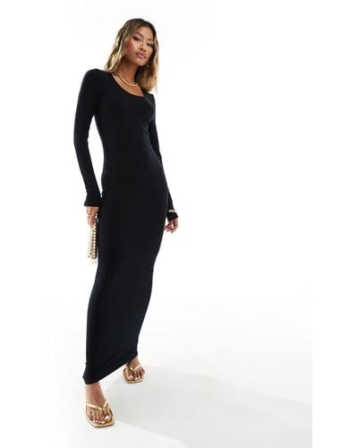 Missy Empire Soft Ribbed Long Sleeve Maxi Dress - Black