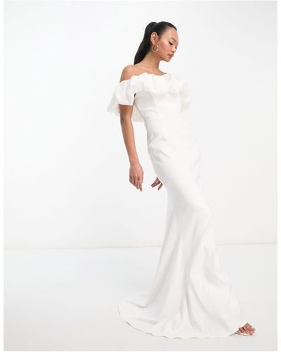 True Violet Bridal Bardot Fishtail Maxi Dress - White