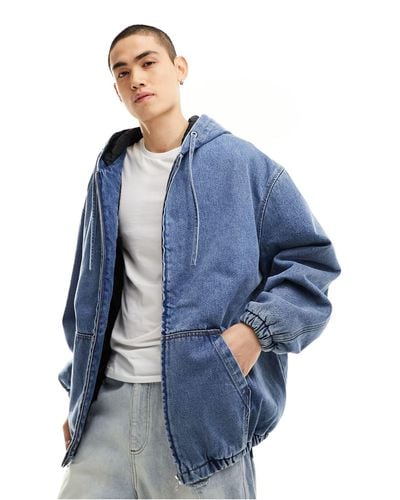 ASOS Super Oversized Denim Jacket With Hood - Blue