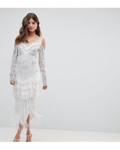 A Star Is Born Bridal Embellished Midaxi Dress With Tassel Hem - White