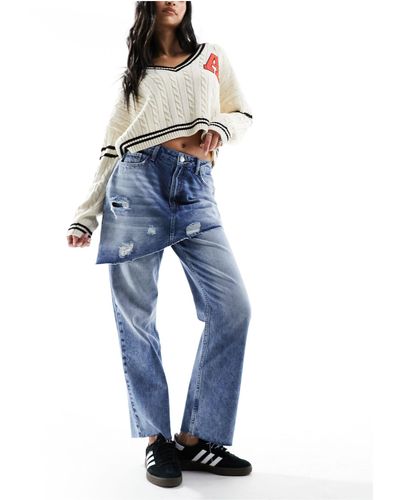 Miss Selfridge Jean droit avec mini-jupe en jean superposée - Bleu