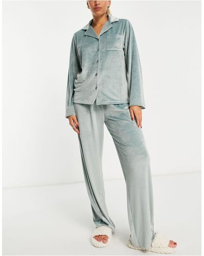 Loungeable Superzachte Velours Pyjamaset Met Reverskraag - Groen