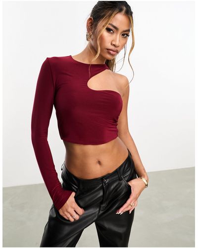 Top asym trique manches longues et godets rouille ASOS en