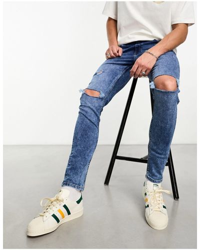 ASOS Skinny Jeans With Knee Rips - Blue