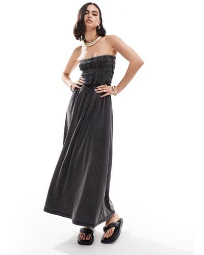 ASOS Bandeau Shirred Bodice With Full Skirt Maxi Dress - Blue
