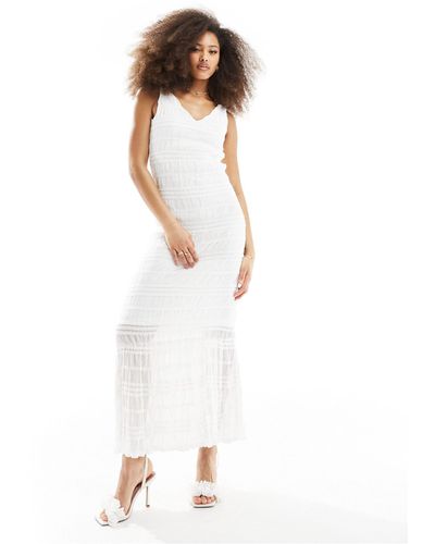 Vila Textured Shirred Maxi Dress - White