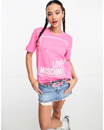 Love Moschino T-shirt con logo a riquadro - Rosa