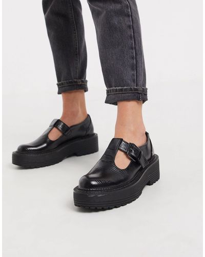 Bershka Platform Mary Jane With Cleated Sole - Black