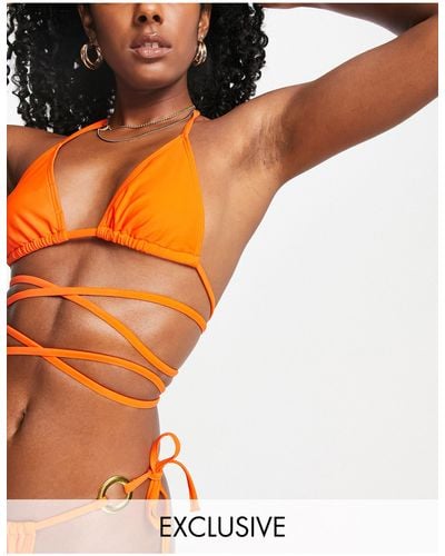 Public Desire Exclusive Wrap Triangle Bikini Top With Ring Detail - Orange