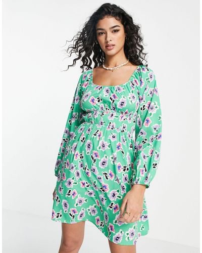 New Look Ruched Front Mini Dress - Green