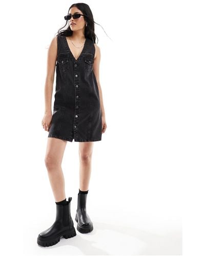ASOS Denim Waistcoat Mini Dress With Button Through - Black