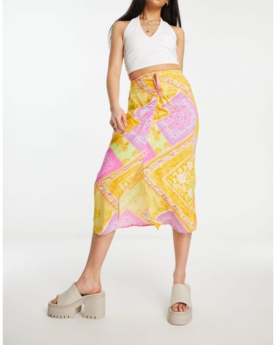 Miss Selfridge Ruched Front Midi Skirt - Yellow