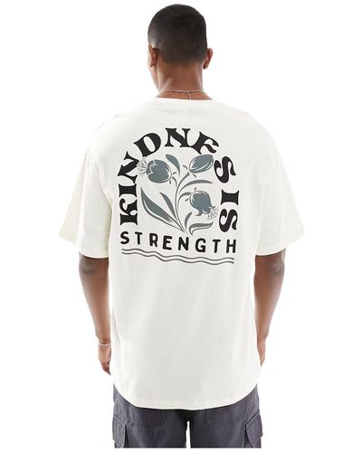 SELECTED T-shirt oversize color crema con stampa "kindness is strength" sul retro - Bianco
