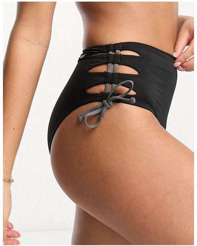 Nike Solid Lace-up High Waist Cheeky Bikini Bottom - Black