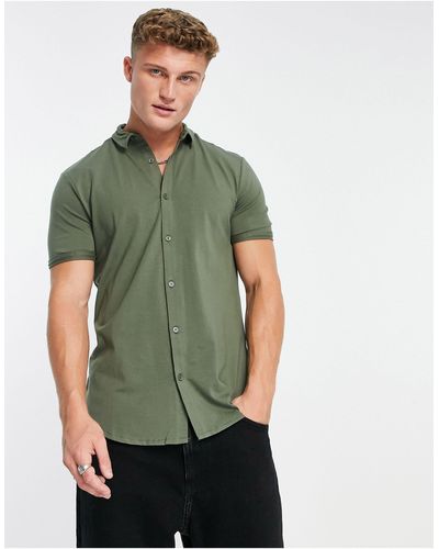 New Look Short Sleeve Muscle Fit Jersey Shirt - Green