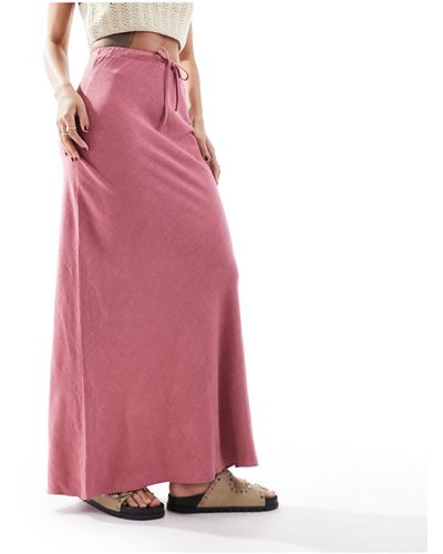 ASOS Linen Look Tie Waist Bias Maxi Skirt - Pink