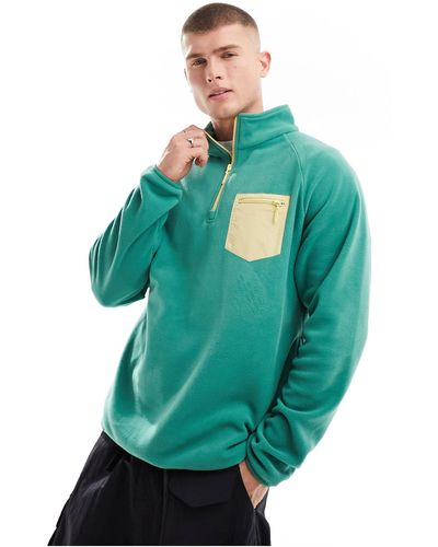 Cotton On Cotton On Quarter Zip Relaxed Fleece Sweatshirt With Contrast Pocket - Green