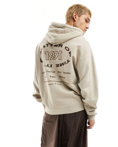 Pull&Bear Oversize Fit Graphic Hoodie - Natural