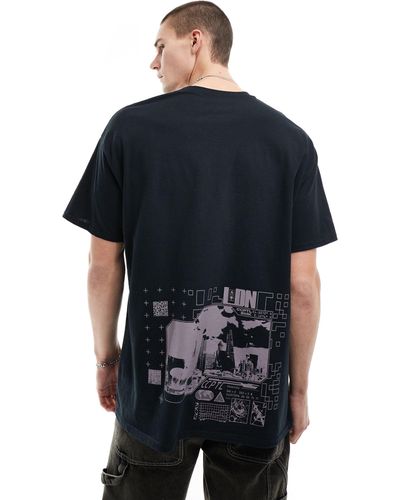 ASOS T-shirt oversize con stampa sul retro nera - Blu