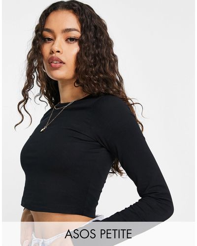 ASOS Asos Design Petite Fitted Crop T-shirt With Long Sleeve - Black