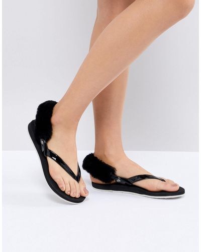 UGG – LaaLaa – Flache Sandalen mit abnehmbarem flauschigem Fersenriemen, - Schwarz