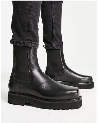 ASRA Cacti Square Toe High Shaft Chelsea Boots - Black