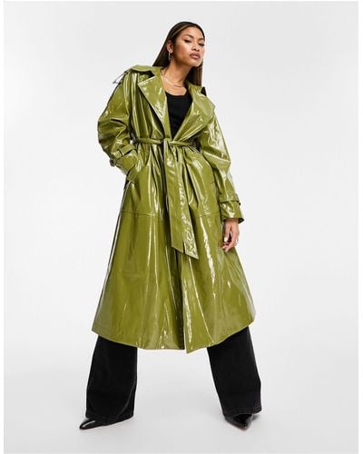 Jayley Faux Leather Oversized Trenchcoat - Green