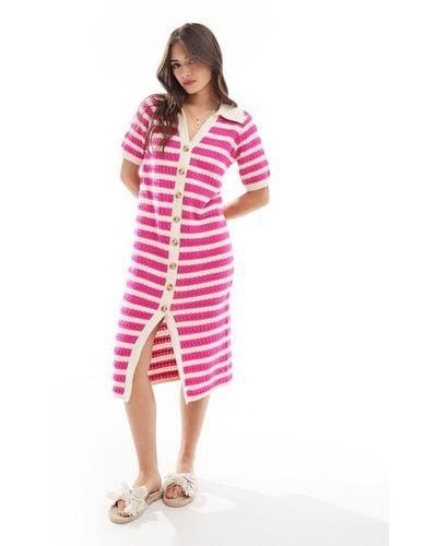 Y.A.S Crochet Midi Dress - Pink