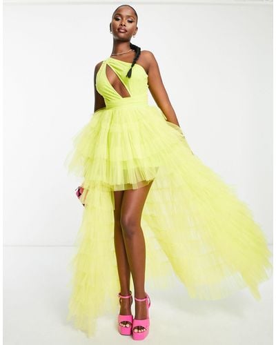 LACE & BEADS Exclusive Embellished Cut-out Tulle Maxi Dress - Yellow