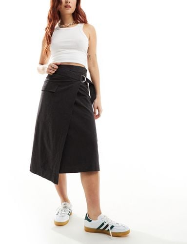 & Other Stories Asymmetric Wrap Midi Skirt With Utility Pocket Detail - Black