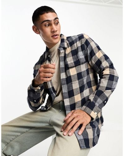 French Connection 2 Pocket Check Flannel Overshirt - Natural