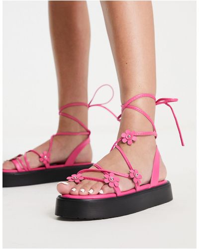 ASOS Flower Pot Chunky Flat Sandals With Flower Trims - Pink