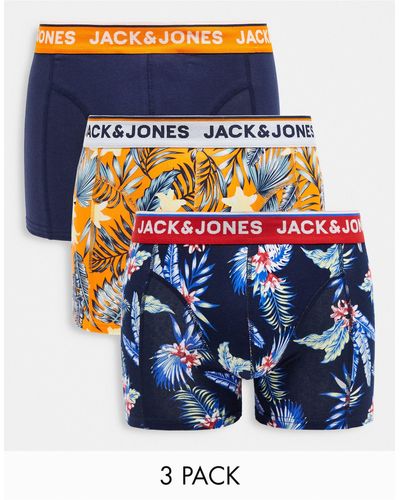 Jack & Jones Confezione da 3 boxer aderenti color e arancione a fiori - Blu