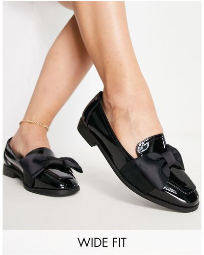 ASOS Wide Fit Mentor Bow Loafer Flat Shoes - Black