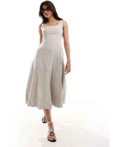 Abercrombie & Fitch Column Linen Blend Midi Dress - White