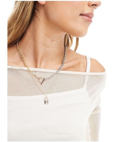 Pieces Mixed Metal Chain Necklace - White