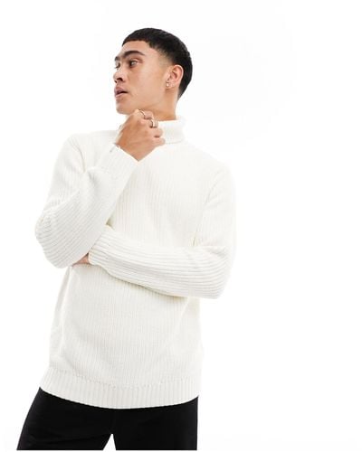 Pull&Bear Cable Knit Roll Neck Jumper - White