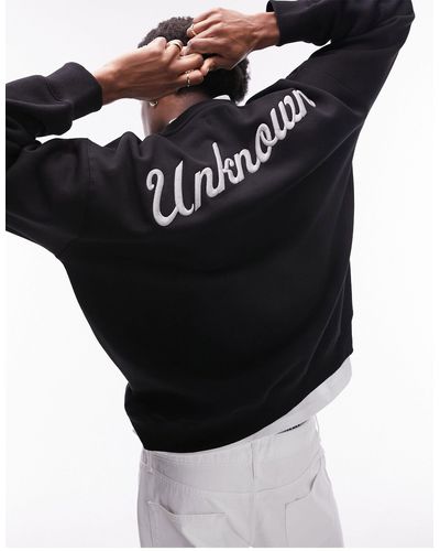 TOPMAN Oversized Fit Sweatshirt With Front And Back Unknown Embroidery - Black