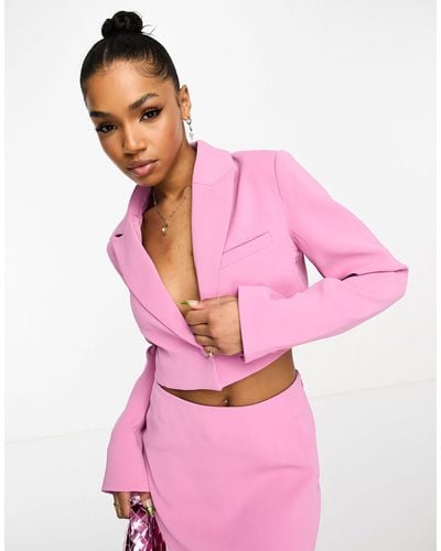 Naked Wardrobe Cropped Blazer Jacket Co-ord - Pink