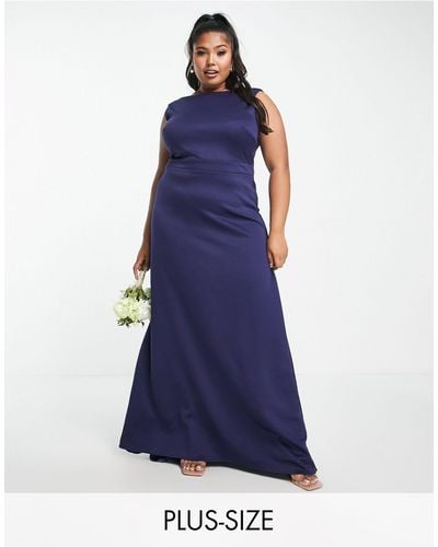 Tfnc Plus Bruidsmeisjes - Maxi-jurk Met Strik Op - Blauw