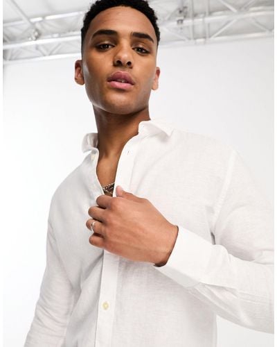 Only & Sons Linen Mix Long Sleeve Shirt - White